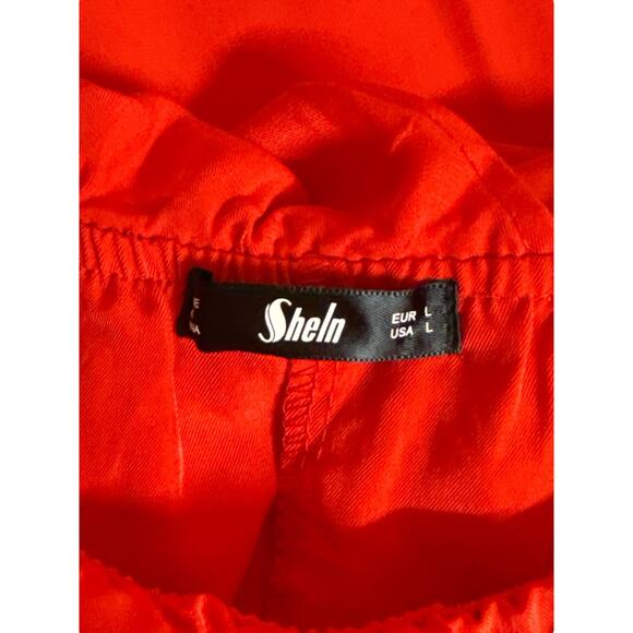 Shein Women's Boho Off The Shoulder Ruffle Mini Dress Flowy Glamorous Size L Red - Picture 6 of 7